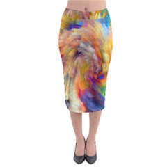 Rainbow Color Splash Midi Pencil Skirt