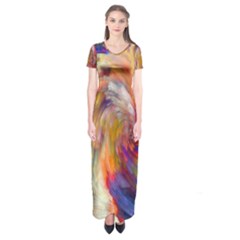Rainbow Color Splash Short Sleeve Maxi Dress