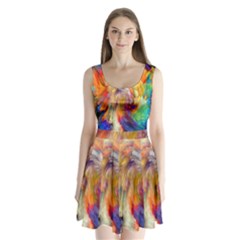 Rainbow Color Splash Split Back Mini Dress 