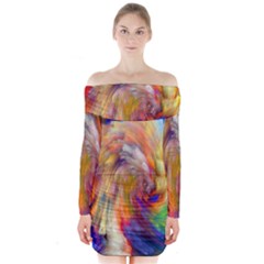 Rainbow Color Splash Long Sleeve Off Shoulder Dress