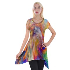 Rainbow Color Splash Short Sleeve Side Drop Tunic