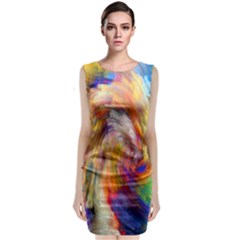 Rainbow Color Splash Sleeveless Velvet Midi Dress