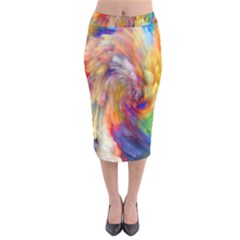 Rainbow Color Splash Velvet Midi Pencil Skirt