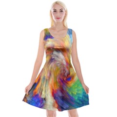 Rainbow Color Splash Reversible Velvet Sleeveless Dress