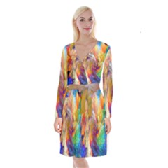 Rainbow Color Splash Long Sleeve Velvet Front Wrap Dress