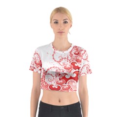 Love Heart Butterfly Pink Leaf Flower Cotton Crop Top by Mariart