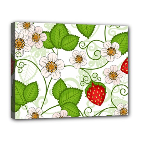 Strawberry Fruit Leaf Flower Floral Star Green Red White Canvas 14  X 11  by Mariart