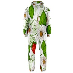 Strawberry Fruit Leaf Flower Floral Star Green Red White Hooded Jumpsuit (men)  by Mariart