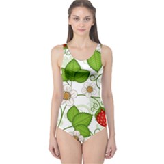 Strawberry Fruit Leaf Flower Floral Star Green Red White One Piece Swimsuit by Mariart