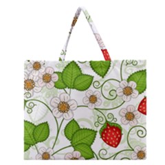 Strawberry Fruit Leaf Flower Floral Star Green Red White Zipper Large Tote Bag by Mariart