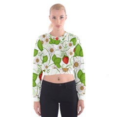 Strawberry Fruit Leaf Flower Floral Star Green Red White Cropped Sweatshirt by Mariart