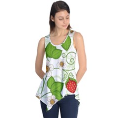 Strawberry Fruit Leaf Flower Floral Star Green Red White Sleeveless Tunic by Mariart