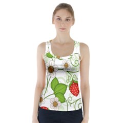 Strawberry Fruit Leaf Flower Floral Star Green Red White Racer Back Sports Top by Mariart