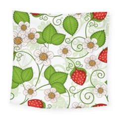 Strawberry Fruit Leaf Flower Floral Star Green Red White Square Tapestry (large)