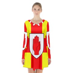 Flag Of The Province Of Ulster  Long Sleeve Velvet V-neck Dress by abbeyz71