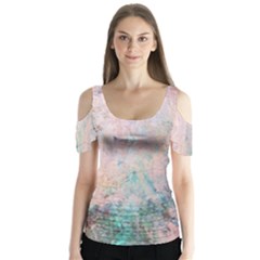 Cold Stone Abstract Butterfly Sleeve Cutout Tee 