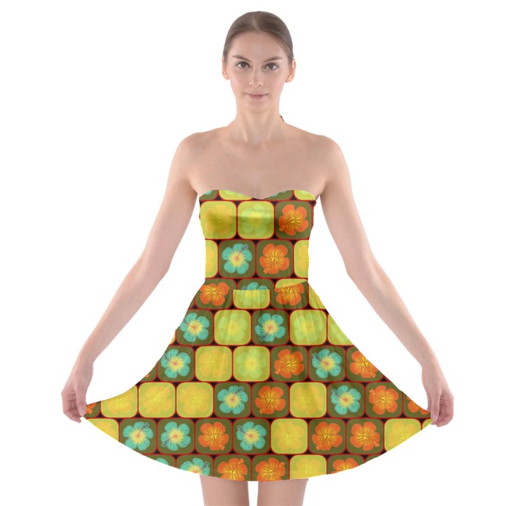 Random Hibiscus Pattern Strapless Bra Top Dress