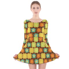 Random Hibiscus Pattern Long Sleeve Velvet Skater Dress by linceazul