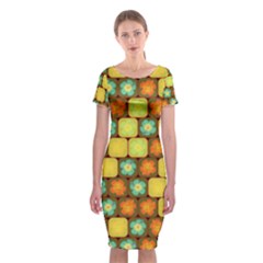 Random Hibiscus Pattern Classic Short Sleeve Midi Dress by linceazul