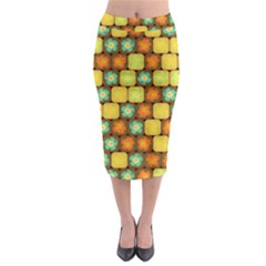 Random Hibiscus Pattern Midi Pencil Skirt by linceazul