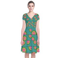 Tiled Circular Gradients Short Sleeve Front Wrap Dress by linceazul