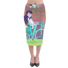 Bikeride Velvet Midi Pencil Skirt
