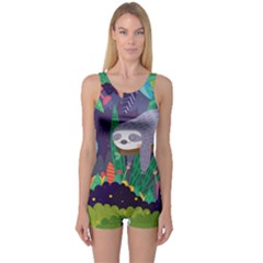 Sloth In Nature One Piece Boyleg Swimsuit