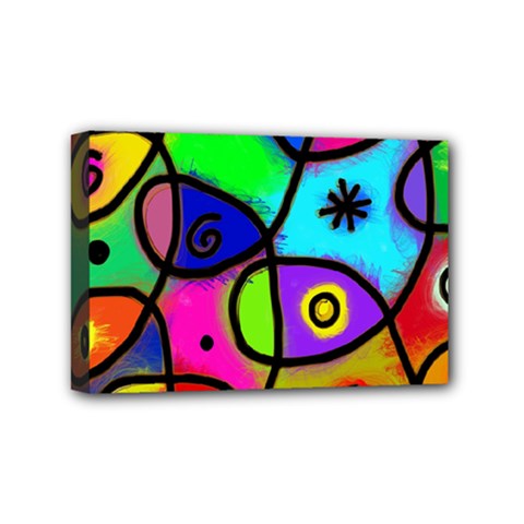 Digitally Painted Colourful Abstract Whimsical Shape Pattern Mini Canvas 6  x 4 