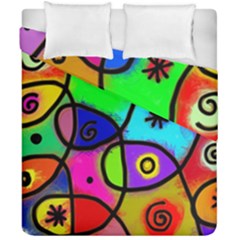 Digitally Painted Colourful Abstract Whimsical Shape Pattern Duvet Cover Double Side (California King Size)