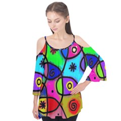 Digitally Painted Colourful Abstract Whimsical Shape Pattern Flutter Tees