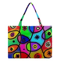 Digitally Painted Colourful Abstract Whimsical Shape Pattern Medium Tote Bag