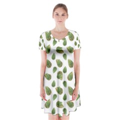 Leaves Motif Nature Pattern Short Sleeve V-neck Flare Dress by dflcprintsclothing