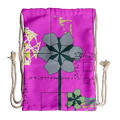 Flowers And Squares              Large Drawstring Bag by LalyLauraFLM