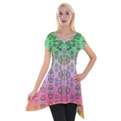 Summer Bloom In Festive Mood Short Sleeve Side Drop Tunic by pepitasart