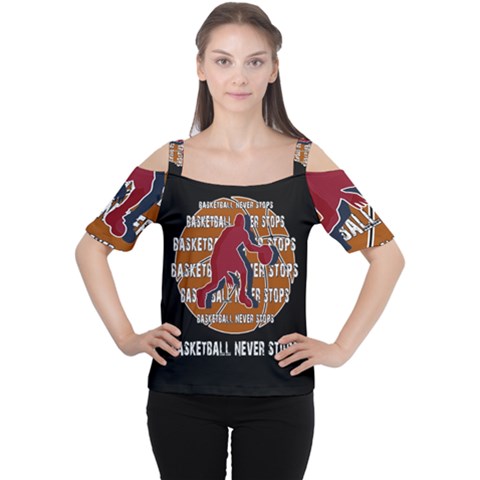 Basketball Never Stops Women s Cutout Shoulder Tee by Valentinaart