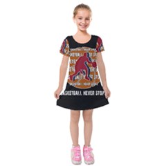 Basketball Never Stops Kids  Short Sleeve Velvet Dress by Valentinaart