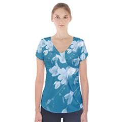 Autumn Crocus Blue Short Sleeve Front Detail Top by DeneWestUK