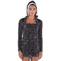 Linear Abstract Black And White Women s Long Sleeve Hooded T-shirt by dflcprintsclothing