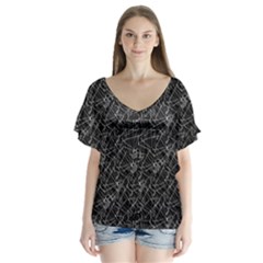 Linear Abstract Black And White Flutter Sleeve Top by dflcprintsclothing