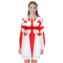 Cross of Saint James  Long Sleeve Chiffon Shift Dress 