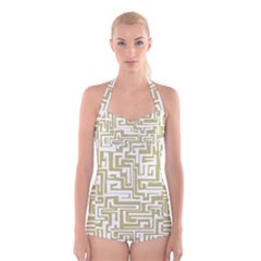 Pattern Boyleg Halter Swimsuit 