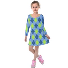 Plaid Pattern Kids  Long Sleeve Velvet Dress