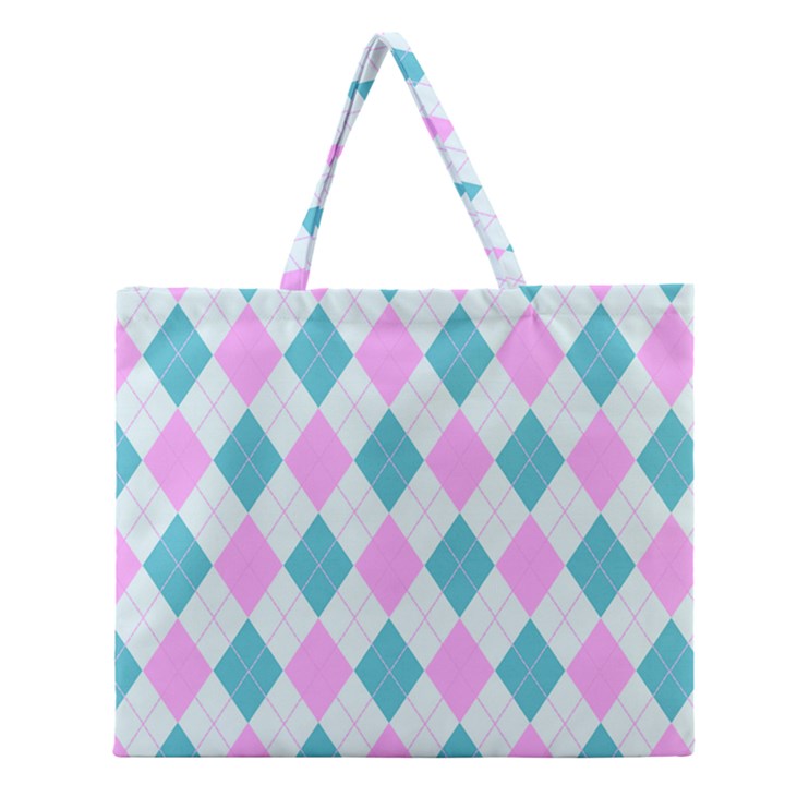 Plaid pattern Zipper Large Tote Bag