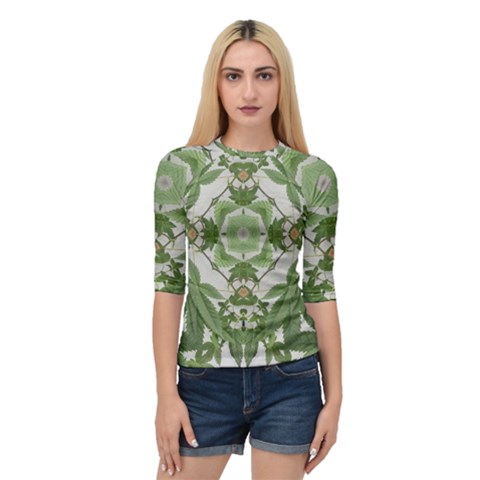 Marijuana Leaf Pattern Quarter Sleeve Tee by getstonedinstyle