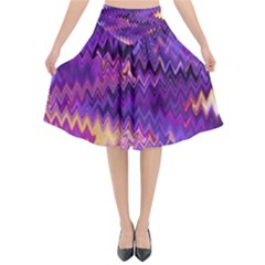 Purple And Yellow Zig Zag Flared Midi Skirt