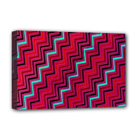 Red Turquoise Black Zig Zag Background Deluxe Canvas 18  x 12  