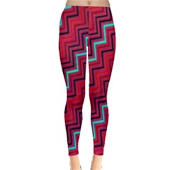 Red Turquoise Black Zig Zag Background Leggings 