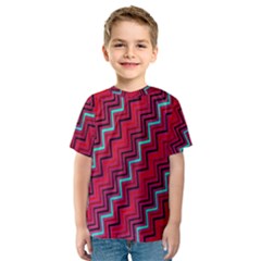 Red Turquoise Black Zig Zag Background Kids  Sport Mesh Tee