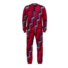 Red Turquoise Black Zig Zag Background OnePiece Jumpsuit (Kids)