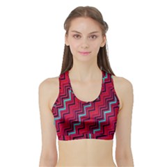 Red Turquoise Black Zig Zag Background Sports Bra with Border